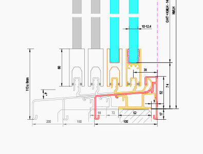 Detailzeichnung Glas Marte Schiebesystem GM TOPROLL® 10/14 außen