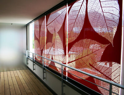 Schiebetür am Balkon mit Blättermotiv