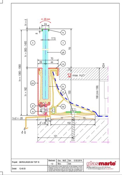 Detailzeichnung: Glasgeländer-System GM RAILING® UNI 