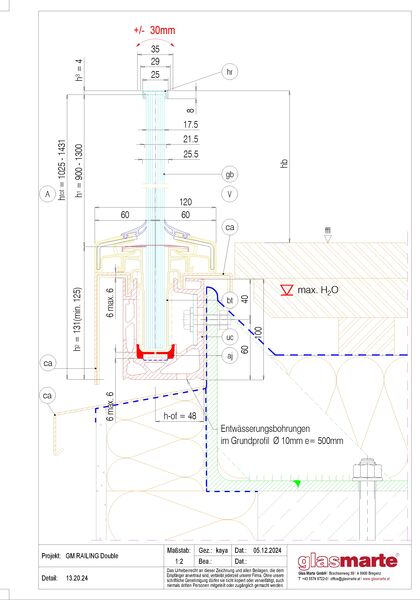 Detailzeichnung: Glasgeländer-System GM RAILING® DOUBLE 