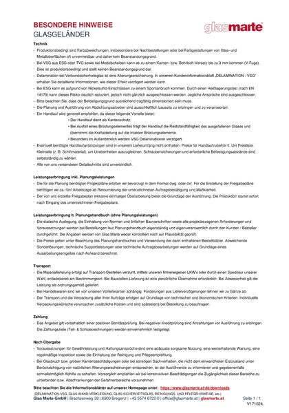 Informationsblatt: Besondere Hinweise für Glasgeländer