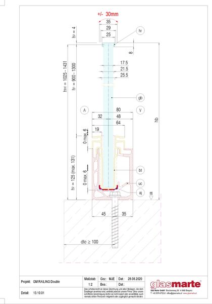 Detailzeichnung: Glasgeländer-System GM RAILING® DOUBLE 