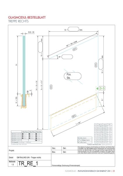 Bestellformular Glasgeländer-System GM RAILING® UNI Treppe rechts