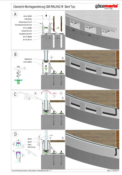 Montageanleitung Glasgeländer-System GM RAILING® BENT TOP
