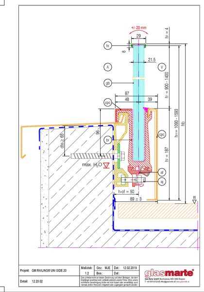 Detailzeichnung: Glasgeländer-System GM RAILING® UNI 