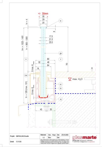 Detailzeichnung: Glasgeländer-System GM RAILING® DOUBLE 
