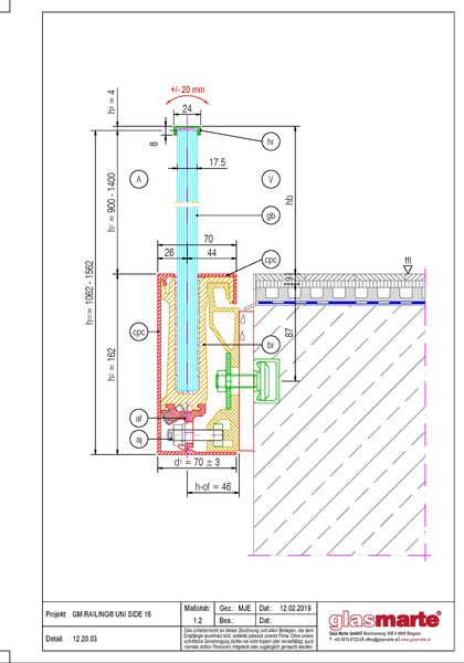 Detailzeichnung: Glasgeländer-System GM RAILING® UNI 