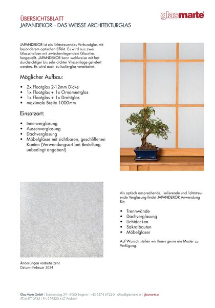 Datenblatt über Glas Marte Japandekor-Glas