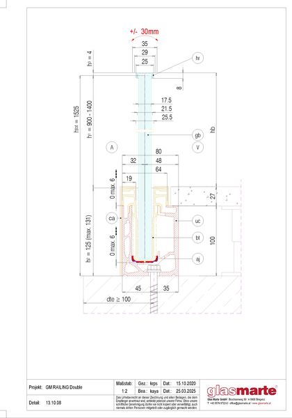 Detailzeichnung: Glasgeländer-System GM RAILING® DOUBLE 