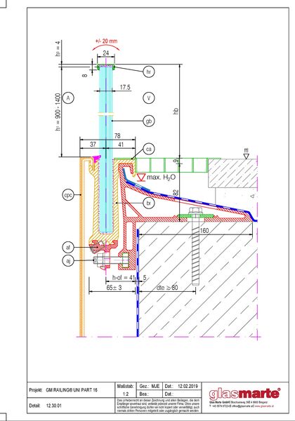 Detailzeichnung: Glasgeländer-System GM RAILING® UNI 