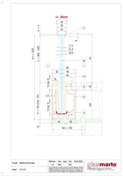 Detailzeichnung: Glasgeländer-System GM RAILING® DOUBLE 