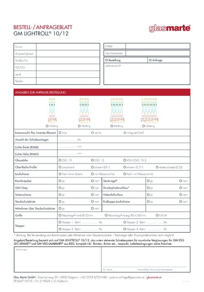 Anfrage- und Bestellformular: Schiebesystem GM LIGHTROLL® 10/12