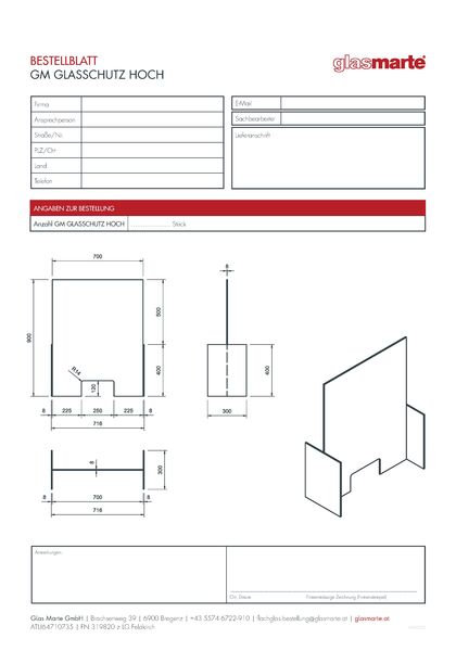 Bestellformular: Glas-Trennwand GM GLASSCHUTZ hoch