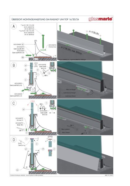 Montageanleitung Glasgeländer-System GM RAILING® UNI TOP