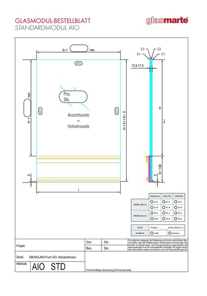 Bestellformular: Glasgeländer-System GM RAILING® FRONT AIO Standardmodul