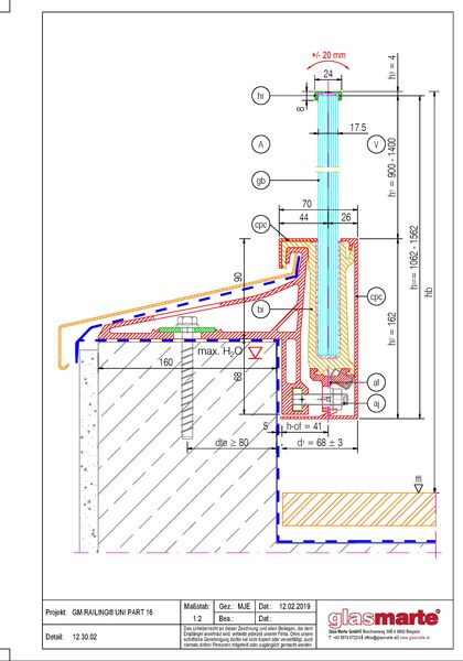 Detailzeichnung: Glasgeländer-System GM RAILING® UNI 