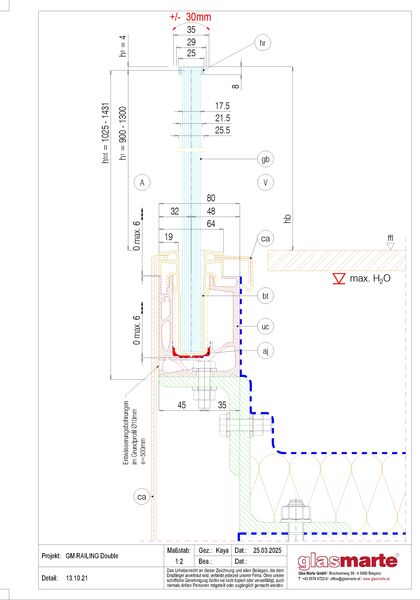 Detailzeichnung: Glasgeländer-System GM RAILING® DOUBLE 