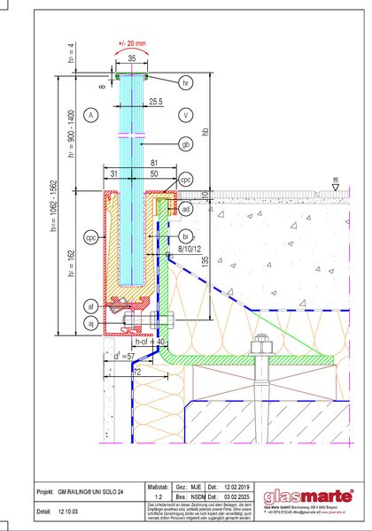 Detailzeichnung: Glasgeländer-System GM RAILING® UNI 