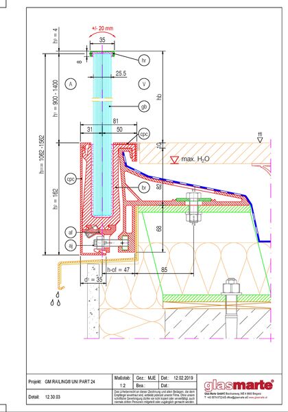 Detailzeichnung: Glasgeländer-System GM RAILING® UNI 