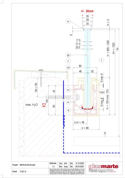 Detailzeichnung: Glasgeländer-System GM RAILING® DOUBLE 