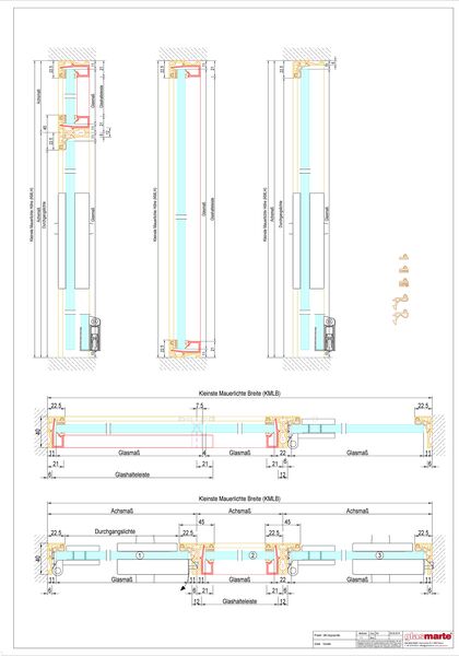 Detailzeichnungen: Glas Marte Zargenprofile