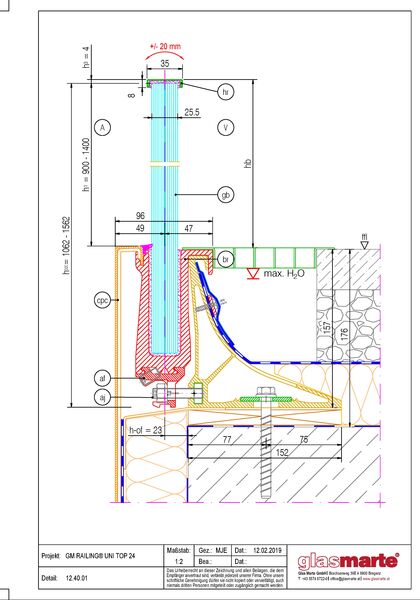 Detailzeichnung: Glasgeländer-System GM RAILING® UNI 