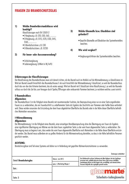 Informationsblatt: Glas Marte Brandschutzglas