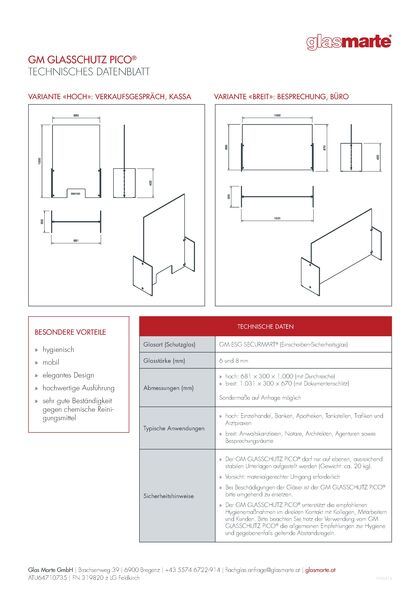 Glas-Trennwand zum Schutz vor Krankheitserregern GM GLASSCHUTZ PICO®
