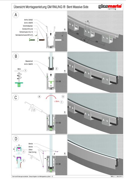 Montageanleitung Glasgeländer-System GM RAILING® BENT MASSIVE SIDE