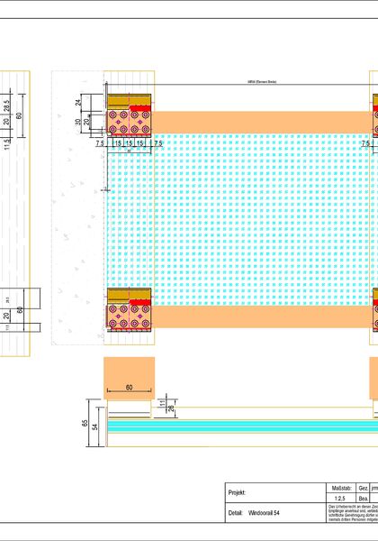Glasgeländer-System für Französische Fenster: Detailzeichnung (PDF)
