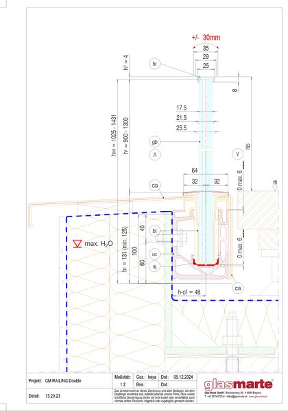 Detailzeichnung: Glasgeländer-System GM RAILING® DOUBLE 