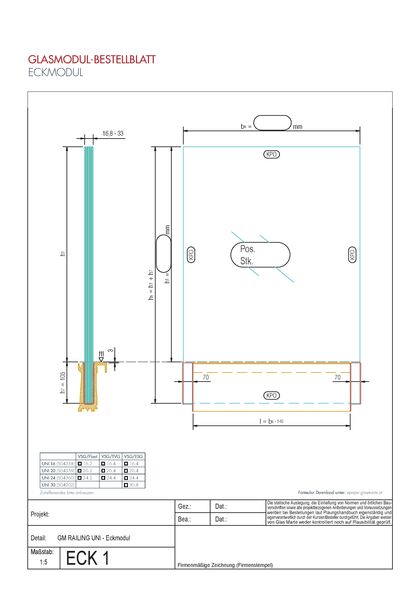 Bestellformular: Glasgeländer-System GM RAILING® UNI Eckmodul